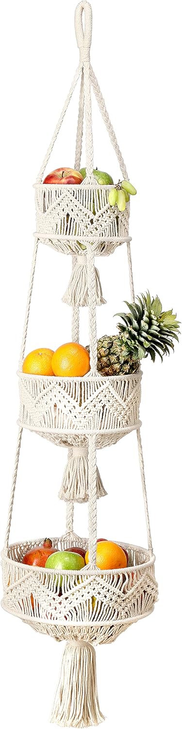 🌿 Macrame Storage for Fruits, Veggies & Plants ！