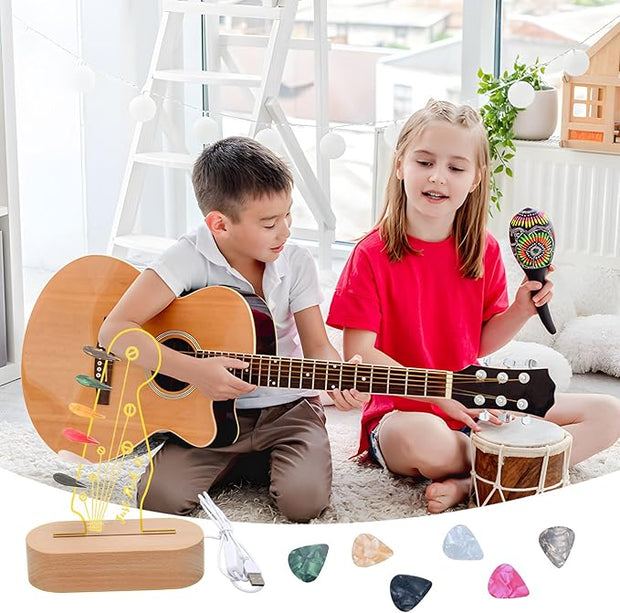 Guitar Pick Holder – LED Illuminated Guitar Pick Display with Wooden Base