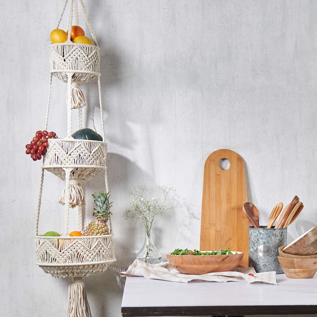 🌿 Macrame Storage for Fruits, Veggies & Plants ！