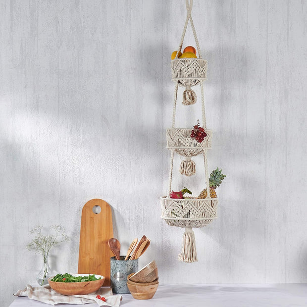 🌿 Macrame Storage for Fruits, Veggies & Plants ！